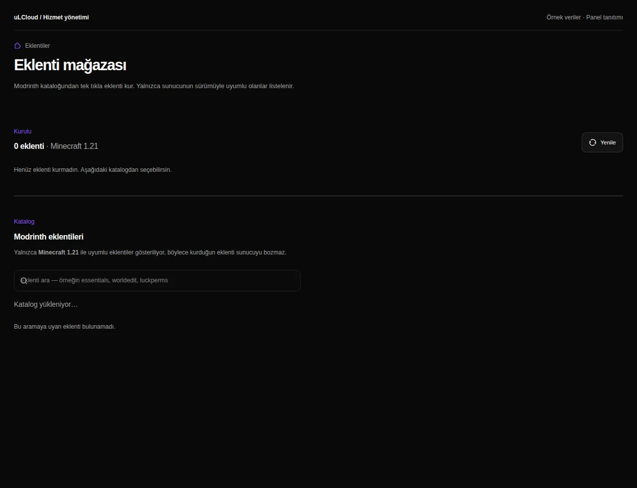 Minecraft — Minecraft plugins. Originales Paneldesign · Beispieldaten · Funktionen abhängig vom Tarif.